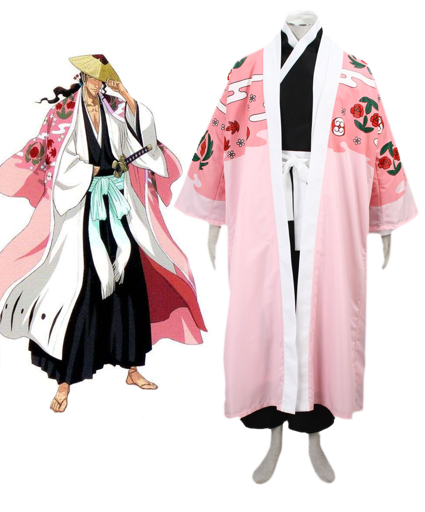 Bleach Gotei Thirteen Shunsui Kyoraku Captain of the 8th Division Soul Reaper Kimono Cosplay Costumes